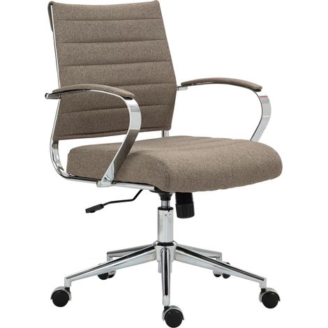Chaise de bureau ergonomique avec accoudoirs fonction bascule tissu taupe piètement chromé 100007087 (1/4)