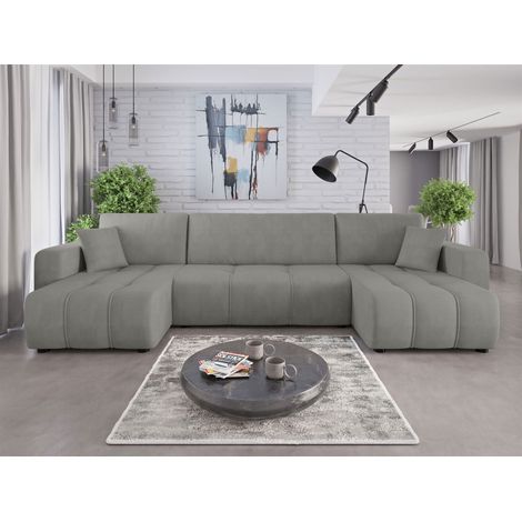 Wohnlandschaft mit Schlaffunktion DAGNY Sofa U-Form in Stoff Cosmic Hellgrau (1/5)