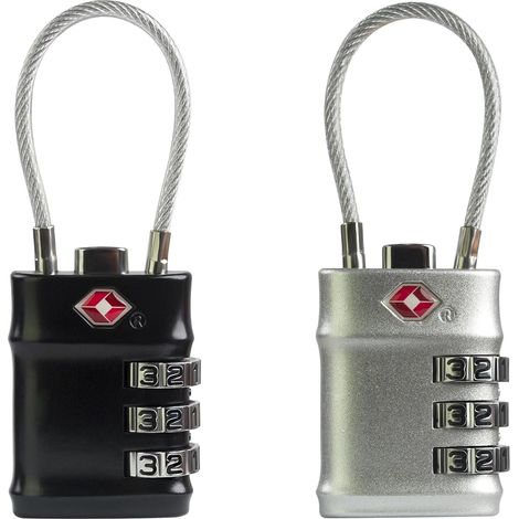 Cadenas Bagage Homologué Petit Cadenas à Code avec Câble, Serrures pour Valise, Cadenas à Code pour Voyage, Mallette d’Arme, Fermeture Éclair de Sac à Dos (Noir+Argent) (1/5)