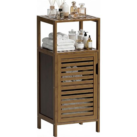 Petit Meuble Salle de Bain en Bambou Rangement, Noyer (1/5)