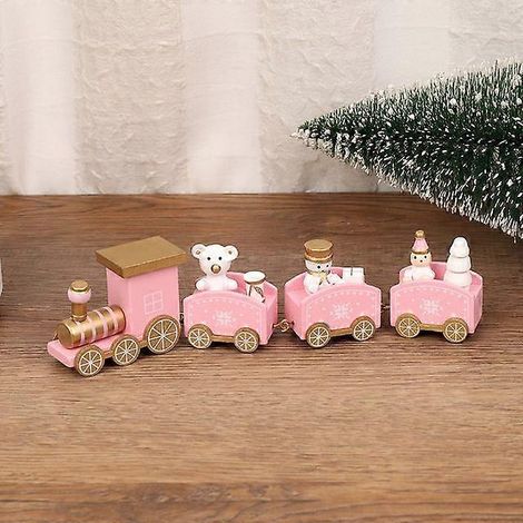 Train de Noël en bois, décorations de Noël, artisanat en bois, cadeaux de Noël, bonne année, rose (1/5)