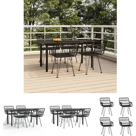 Gartenesszimmer - vidaXL 5-tlg. Garten-Essgruppe Schwarz Poly Rattan - Gartenmöbel Schwarz (1/5)