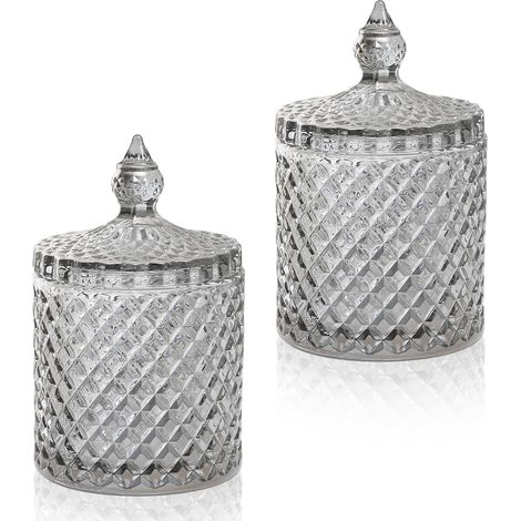1 Pot de rangement, Verre, Couvercle, Design transparent, Pour coton-tiges, Salle de bain