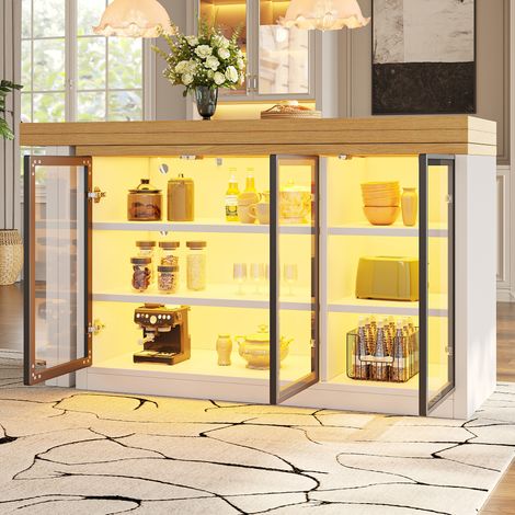 Mesa extensible con mueble lateral giratorio 360°, MDF y vidrio, blanco DESVIAE (1/5)