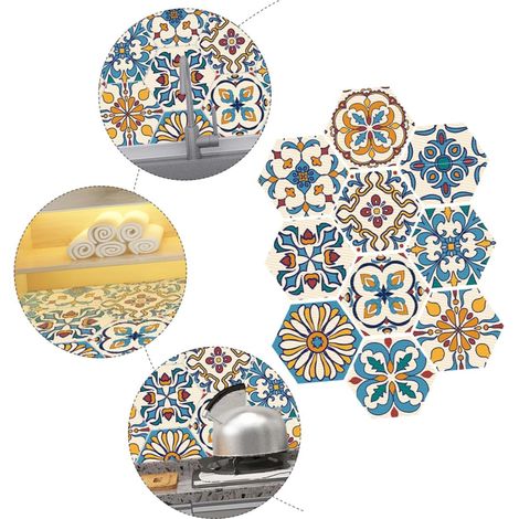 Sticker Carrelage Salle de Bain Hexagonal Autocollant Antidérapant en PVC pour Sol Cuisine et Salle de Bain, Lot de 10 Pièces Design Auto-adhésif (1/5)