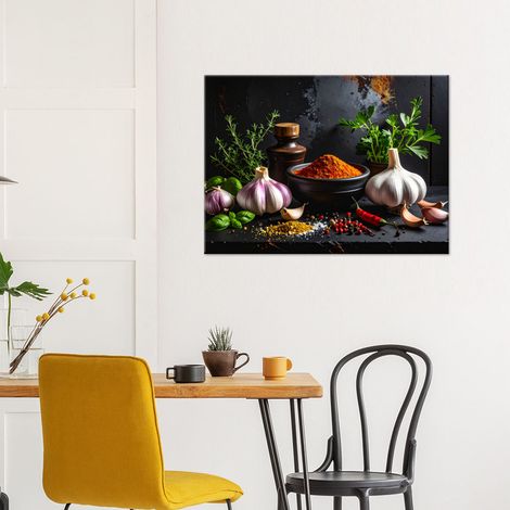 Wandbild Gewürze Kräuter Knoblauch 90x60 (1/4)