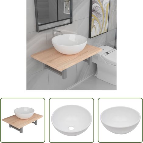 Lavabo rond - Meuble de salle de bain en deux pièces Céramique Chêne (1/5)