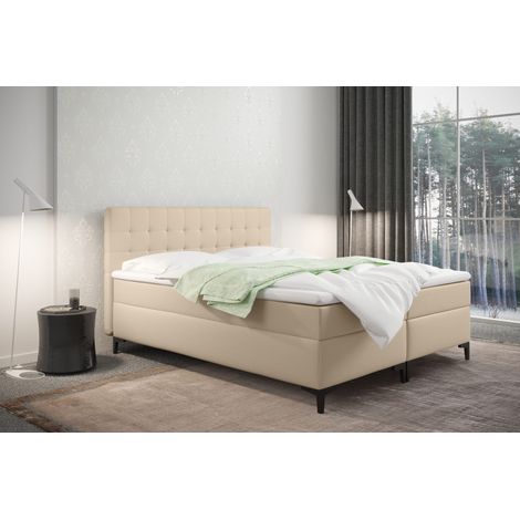 Boxspringbett mit bettkasten und matratze Denver Kunstleder Beige 140x200 cm (1/2)
