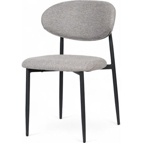 Silla de diseño con patas de metal negro y asiento tapizado en tela gris. (1/5)