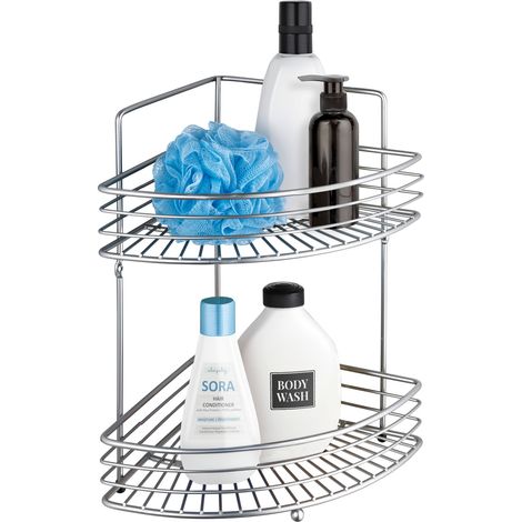 Wenko – Étagère d'angle chromée 2 étages 31,5 x 37 x 22,5 cm – Métal robuste – Rangement optimal pour accessoires salle de bain – Installation facile
