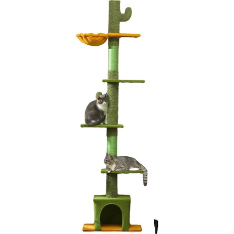 Árbol rascador para gatos, estructura multinivel, altura ajustable, verde (1/5)
