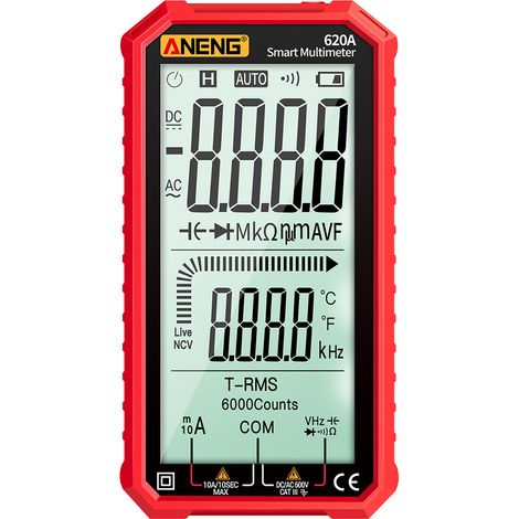Multimetro digitale ultraportatile True-RMS con selezione automatica della portata, schermo LCD da 4,7 pollici, misura corrente, tensione, resistenza, capacità, continuità e (1/5)