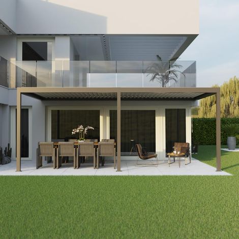 Pergola Bioclimatique Aluminium Adossée Gris 6x3 Manuelle S ORIAL France (1/2)