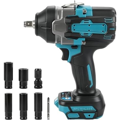 Clé à Chocs Sans Fil pour Makita 18 V, 1200 N·m Visseuse a Choc Brushless 1/2", Boulonneuse a Choc Electrique avec 5 modes de vitesse, 5 douilles pour voiture maison DIY (1/5)