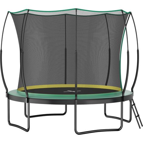 Trampolín de jardín sin muelles de 305 cm con red de seguridad, acero verde (1/4)