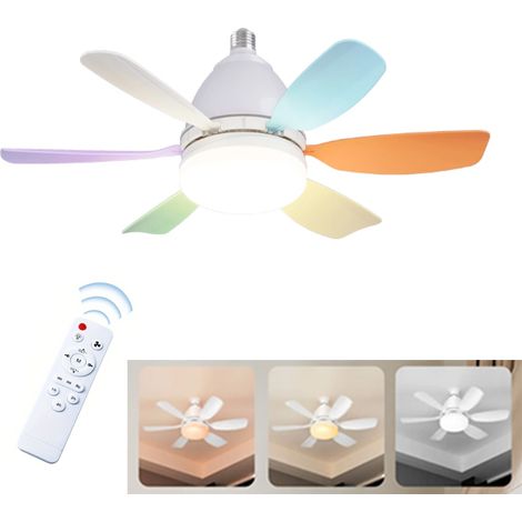 Ventilateur avec Lumière E27 pour Plafond - 3 Teintes Lumineuses - 3 Vitesses - Télécommande - Fonction Minuterie - Dressing et Petits Espaces - 50cm (1/5)