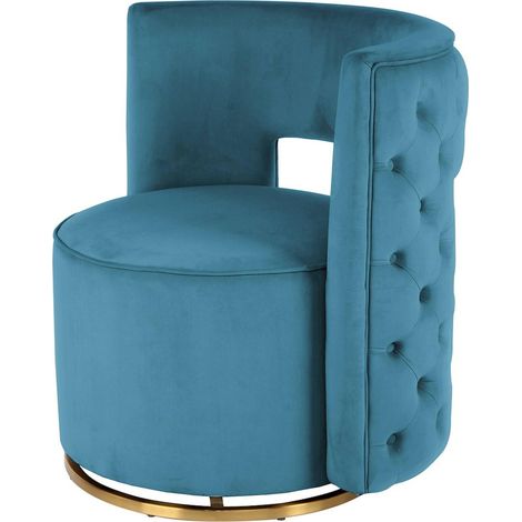 Fauteuil pivotant velours pétrole base dorée glamour - bleu pétrole et doré or (1/5)