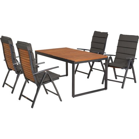 Santorin Set 5tlg Alu/Akazie Ausziehtisch 150 (200) x 90 cm