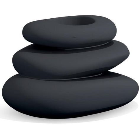 Vaso moderno di design effetto pietre 75x62 H47 in polimero antracite resistente per interno ed esterno - Made in Italy - Monacis