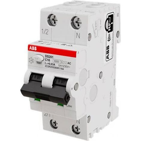 Magnetotermico differenziale 16A 30mA AC 6kA 1P+N ABB DS201C16AC30 (1/3)