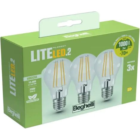LAMPADA LED FILAMENTO CF.3PZ GOCCIA E27 7W 2700K "BEGHELLI FILED 58120