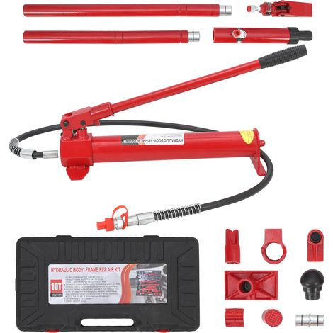 10 Ton Porta Power Kit, Cric Industriel avec Vérin Hydraulique, Pompe 4T, Flexibles 1,2 m, Réparation, Mallette Rangement