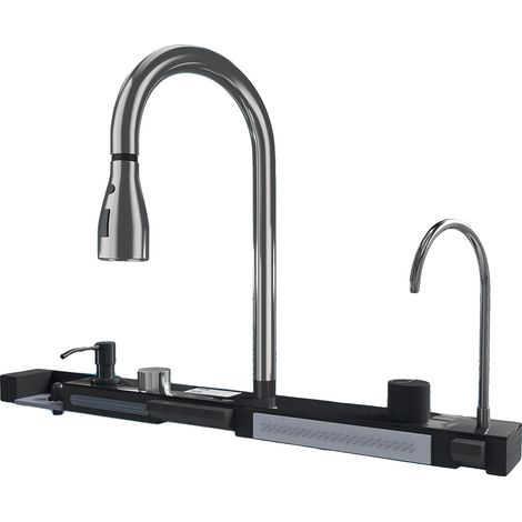 Évier de cuisine, simple cuve, design hygiénique, noir (1/2)