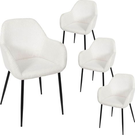 Lot de 4 fauteuils de table en velours côtelé coloris crème - AMORY (1/5)