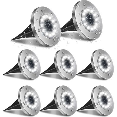 Lumière Solaire Extérieur,8pack 12LED Luminaire Jardin Au Sol Eclairage 6000K Etanche IP65 Lampe Solaire Spot Encastrable Pour Chemin Terrasse Cour Souterraine
