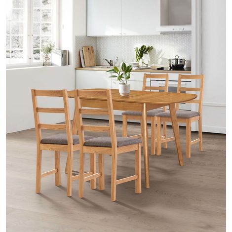 Hallowood Furniture Aston Wooden Dining Table and Chairs Set 4, Butterfly Extending Table and Chairs in Steel Grey Fabric, Perfect for for Home and Cafe Dining Room (1/5)