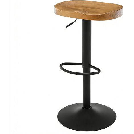 Taburete de bar giratorio regulable en altura, asiento de madera y estructura de metal, HOMVRA (1/5)