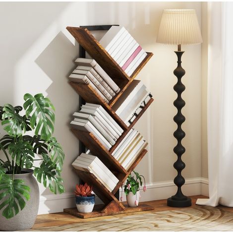 Librería estantería en forma de árbol de 7 niveles, 50 x 24 x 109 cm, marrón rústico DESVIAE (1/5)