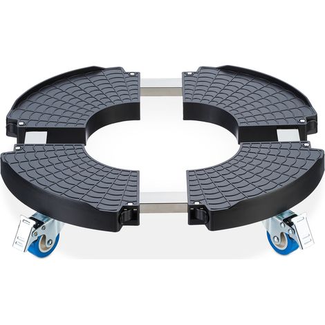 Relaxdays Pflanzenroller, ausziehbarer Blumenroller, Ø 40 - 57,5 cm, Kunststoff, max. 200 kg, innen & außen, dunkelgrau