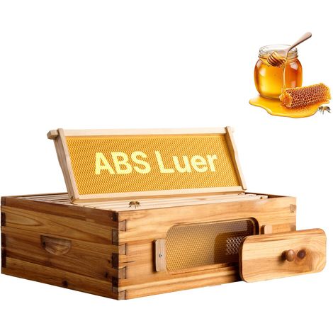 Kit Ruche Langstroth en Sapin Naturel, 10 Cadres, Cire d'Abeille, Fenêtres Acryliques pour Apiculteurs (1/5)