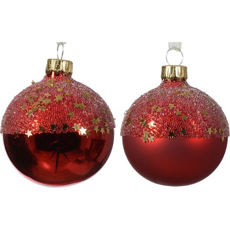 Pallina di Natale Globo di vetro opaco lucido ballotine a forma di stella con cima a 2 colori colore rosso natalizio ø 6cm