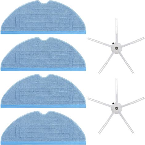 Chiffons de nettoyage microfibre pour Roborock S7 S7 Plus T7 T7 Plus, serpillière, kit d'accessoires de rechange pour aspirateur robot, lot de 4 chiffons et 2 brosses latérales