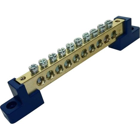 Bornier de Répartition Non Isolé pour Tableau Eléctrique - Neutre 10PIN - Raccordement - 110mm - Connecteur de Fil Electrique - Couleur Bleu/Laiton (1/2)