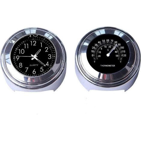2 pièces Horloge à quartz et thermomètre pour moto, montre étanche de 78 pouces pour guidon de vélo, accessoires universels en aluminium (1/4)