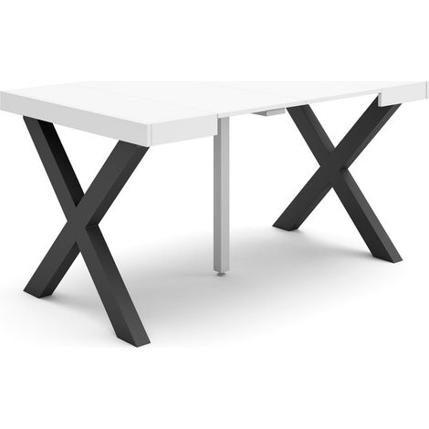 Skraut Home - Table console extensible, Console meuble, 140, Pour 6 personnes, Pieds bois massif, Style moderne, Blanc (1/5)
