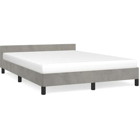 Lit adulte pour 2 personnes avec tête de lit, Structure de lit, Assemblage Facile, Gris clair 140x200 cm OIB7691E (1/5)