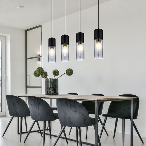 Hängeleuchte Pendellampe Esszimmerleuchte Wohnzimmerlampe Küchenleuchte, 4-Flammig, Glas Metall schwarz rauch, E27, H 156 cm (1/5)