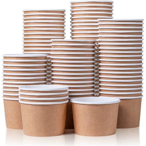 Lot de 100 gobelets à dessert jetables en papier de 255 g pour aliments chauds ou froids, fournitures de fête de 255,1 g, tasses à friandises pour sundae, yaourt glacé, soupe, marron (1/5)