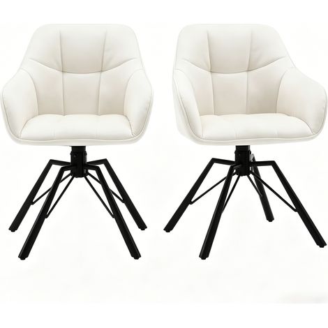 Set 2 sedie da pranzo girevoli 360° in velluto bianco con braccioli e gambe in metallo (1/5)