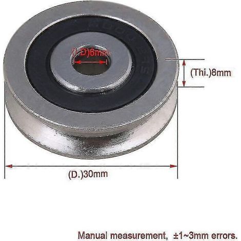 Stahl-U-Nut-Riemenscheibe mit Lager. Passives Rollenrad. 6 mm Innendurchmesser. 30 mm Außendurchmesser.