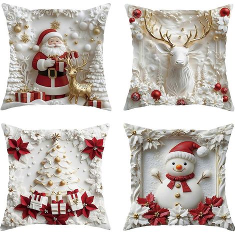 Housses de coussin décoratives pour Noël et l'hiver, imprimé vibrant sur le thème de Noël, pour une ambiance festive et chaleureuse. (1/5)