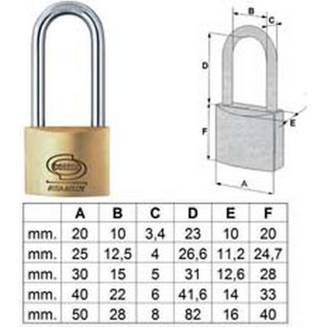 12PZ LUCCHETTO OTTONE ARCO LUNGO PRIUM PL112 - mm.20 (PL1122000)