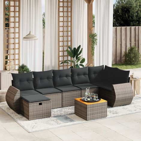 Set de sofás de jardín 8 pzas y cojines ratán sintético gris vidaXL (1/3)