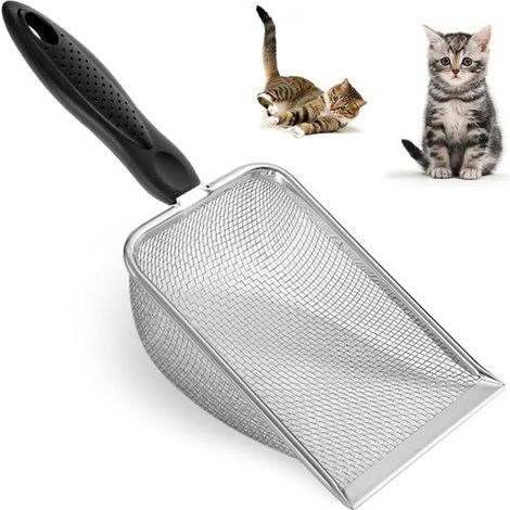 Pelle à litière pour chats - Pelle en acier inoxydable - Pelle à litière pour reptiles - Pelle à long manche - Tamis à litière pour reptiles - Sépare la litière des excréments de chat - Convient aux c (1/5)