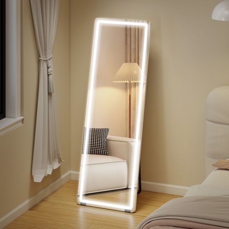 Miroir debout 150x50 cm Transparent à corps entier avec lumières sans cadre 3 Températures de couleur réglables Luminosité