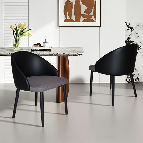 Lot de2 Chaises cuisine 47x47x74cm Pu respirant Mesh Salle à manger Bureau Salon Style moderne minimaliste Noir (1/5)